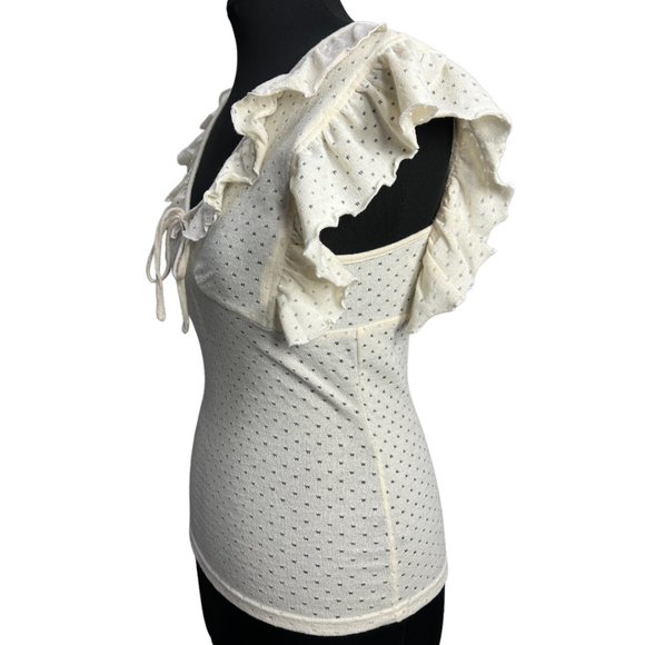NWT Ivory Cream Voodoo Vixen Knit Ruffle Sleeve Francine Blouse Size LG - Picture 9 of 11